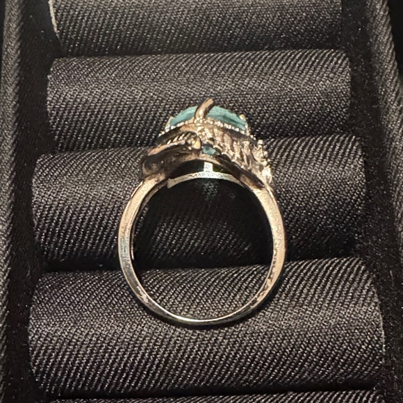 Vintage Blue Stone Heart with Leaves Wrap around Design Silver Ring - Picture 5 of 14